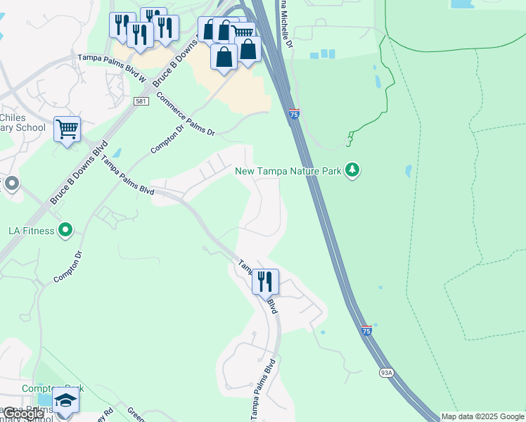 map of restaurants, bars, coffee shops, grocery stores, and more near 16320 Hyde Manor Drive in Tampa