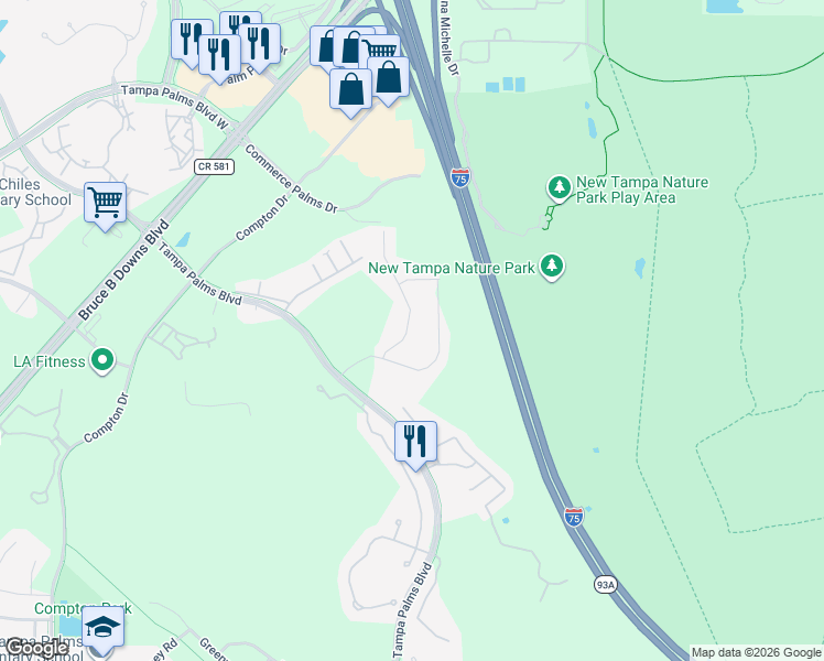 map of restaurants, bars, coffee shops, grocery stores, and more near 16320 Hyde Manor Drive in Tampa