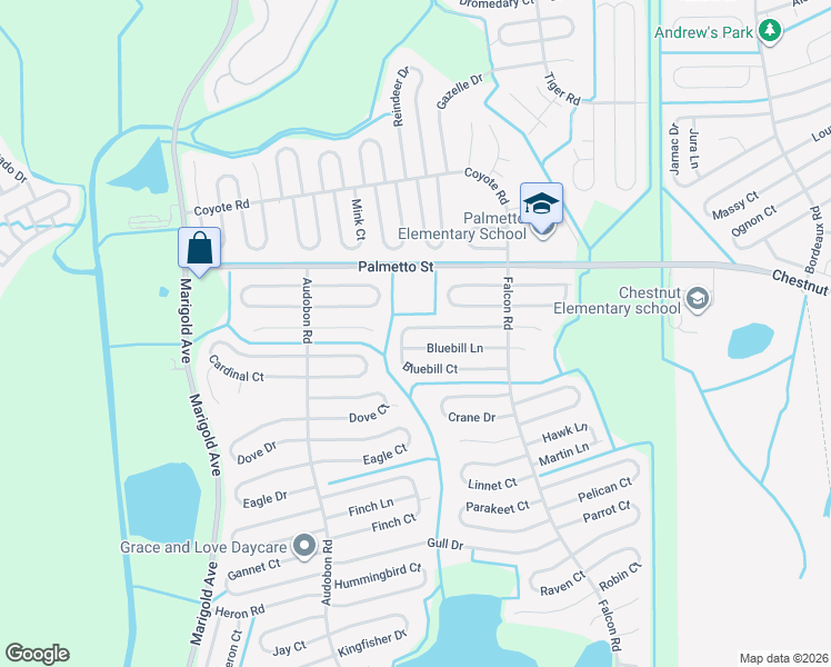 map of restaurants, bars, coffee shops, grocery stores, and more near 623 Bluebill Court in Kissimmee