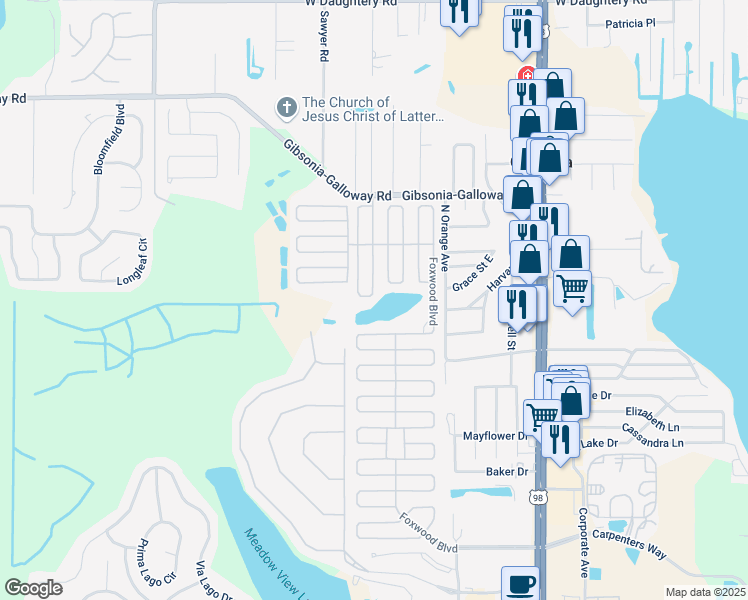 map of restaurants, bars, coffee shops, grocery stores, and more near 4911 Deerwood Drive in Lakeland