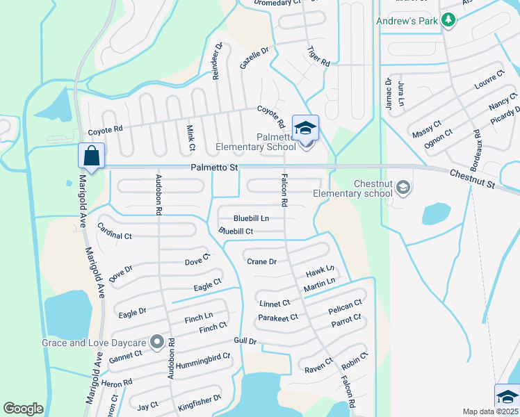 map of restaurants, bars, coffee shops, grocery stores, and more near 611 Bluebill Court in Poinciana