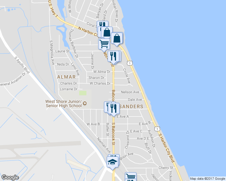 map of restaurants, bars, coffee shops, grocery stores, and more near 136 Babcock Street in Melbourne