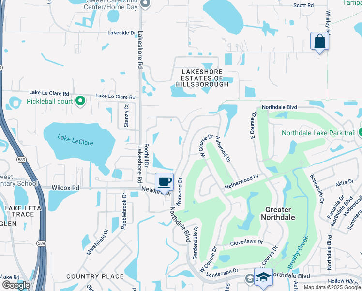 map of restaurants, bars, coffee shops, grocery stores, and more near 4902 Dewey Rose Court in Tampa
