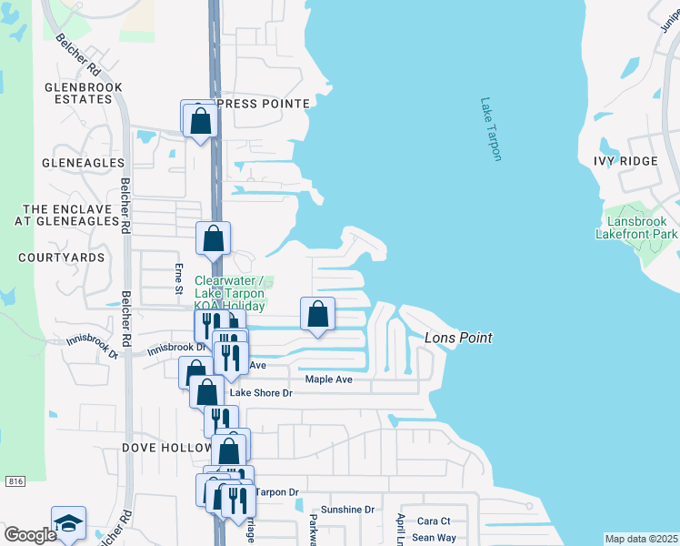 map of restaurants, bars, coffee shops, grocery stores, and more near 62 North Canal Drive in Palm Harbor