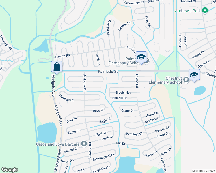 map of restaurants, bars, coffee shops, grocery stores, and more near 633 Bluebill Court in Kissimmee