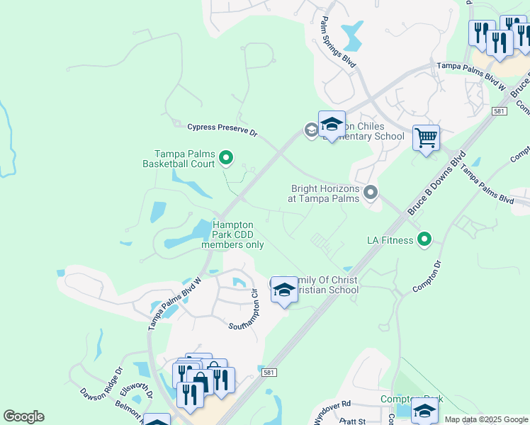 map of restaurants, bars, coffee shops, grocery stores, and more near 5116 Mayfair Park Court in Tampa