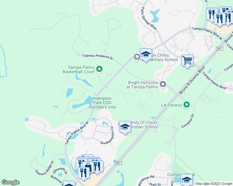 map of restaurants, bars, coffee shops, grocery stores, and more near 5116 Mayfair Park Court in Tampa