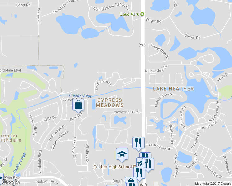 map of restaurants, bars, coffee shops, grocery stores, and more near 3822 Cypress Meadows Road in Tampa