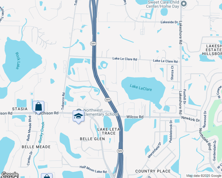 map of restaurants, bars, coffee shops, grocery stores, and more near 16623 Ashton Green Drive in Lutz