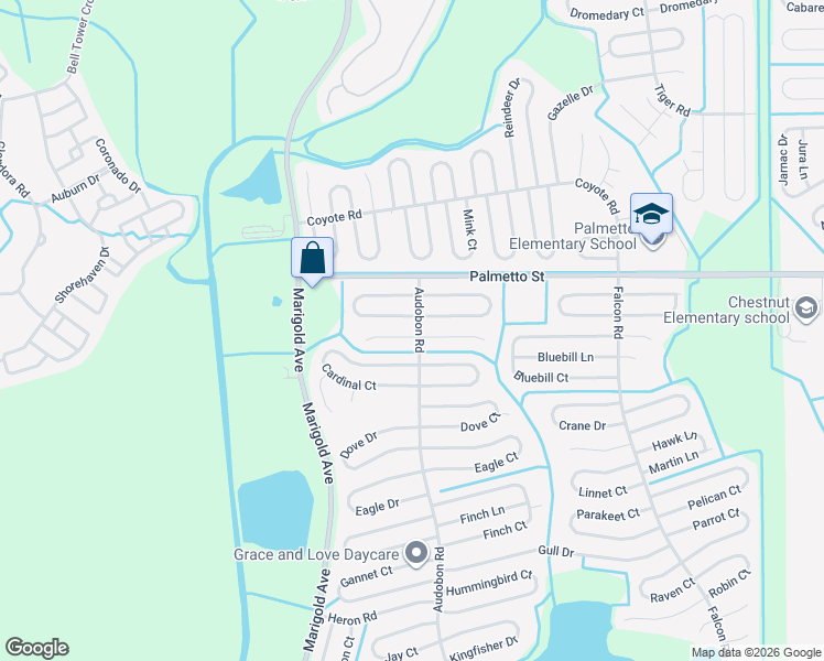 map of restaurants, bars, coffee shops, grocery stores, and more near 501 Blackbird Lane in Poinciana