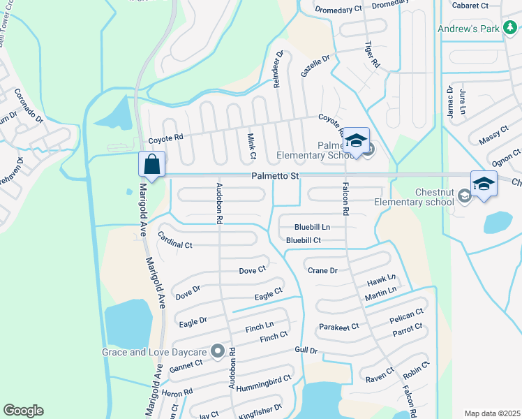 map of restaurants, bars, coffee shops, grocery stores, and more near 633 Bluebill Court in Kissimmee