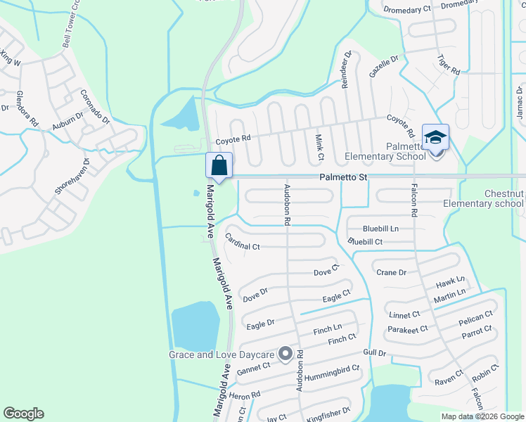 map of restaurants, bars, coffee shops, grocery stores, and more near 409 Blackbird Way in Kissimmee