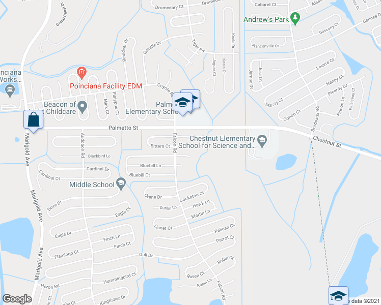 map of restaurants, bars, coffee shops, grocery stores, and more near 709 Bluebill Place in Kissimmee