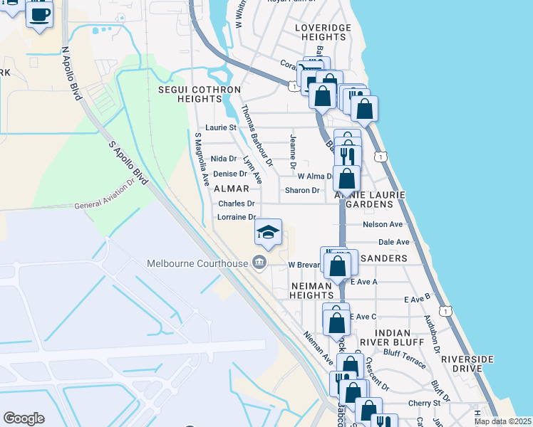 map of restaurants, bars, coffee shops, grocery stores, and more near 177 Lynn Ave in Melbourne
