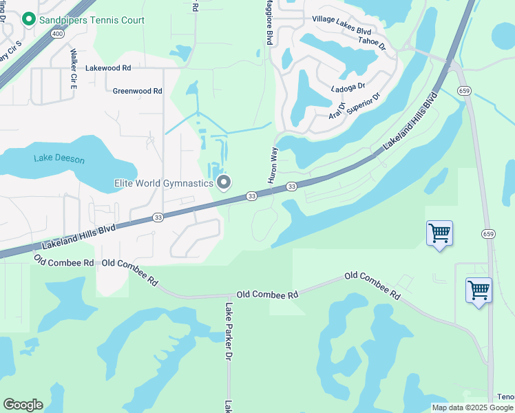 map of restaurants, bars, coffee shops, grocery stores, and more near 5236 Long Lake Circle in Lakeland