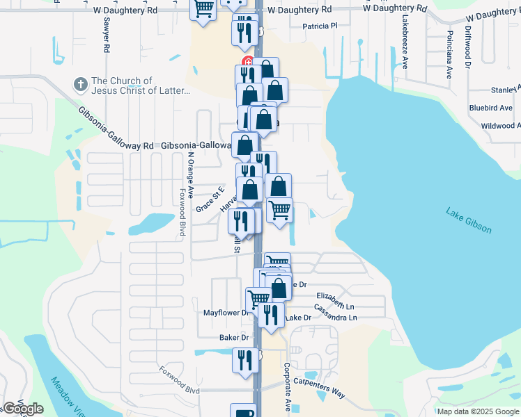 map of restaurants, bars, coffee shops, grocery stores, and more near 5181 US Highway 98 North in Lakeland