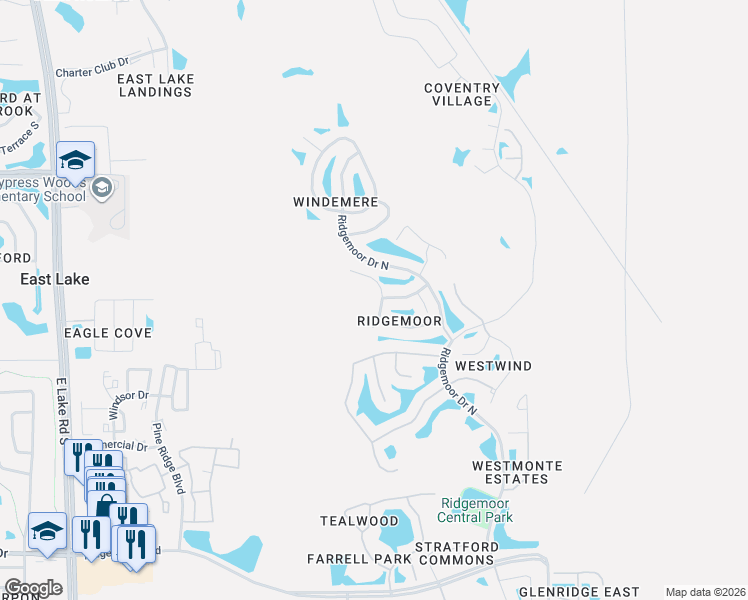 map of restaurants, bars, coffee shops, grocery stores, and more near 4060 Salem Square Parkway in Palm Harbor