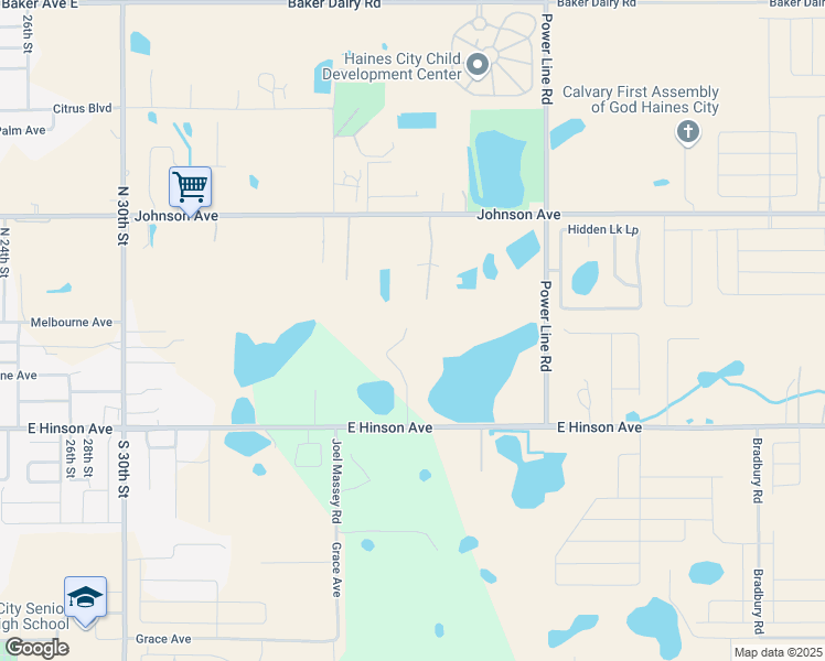 map of restaurants, bars, coffee shops, grocery stores, and more near 3580 East Hinson Avenue in Haines City