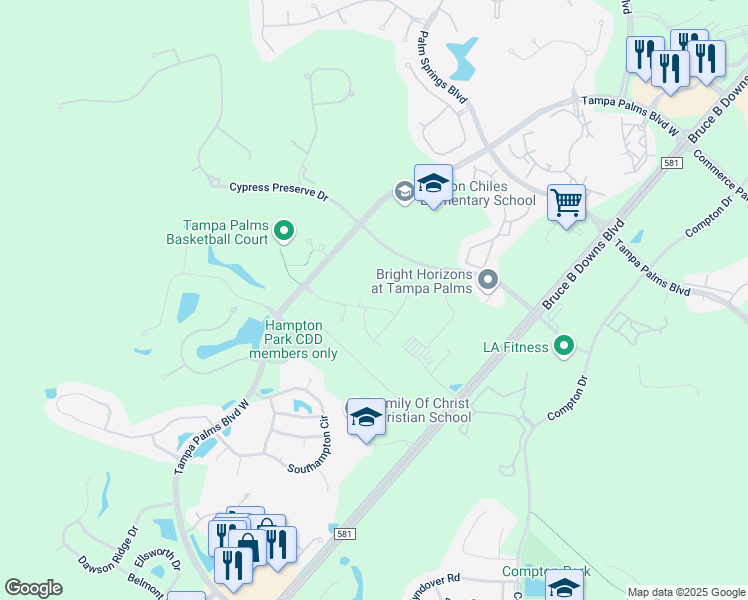 map of restaurants, bars, coffee shops, grocery stores, and more near 5130 Mayfair Park Court in Tampa