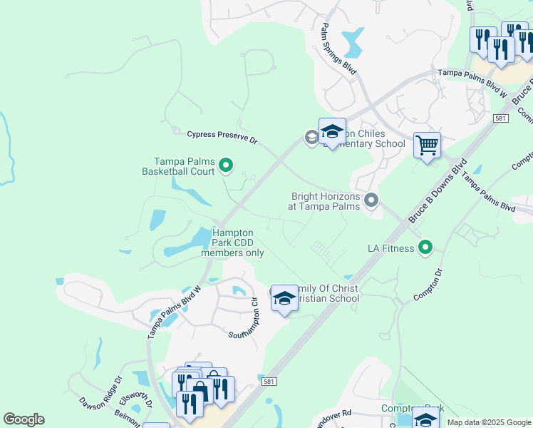 map of restaurants, bars, coffee shops, grocery stores, and more near 5116 Mayfair Park Court in Tampa