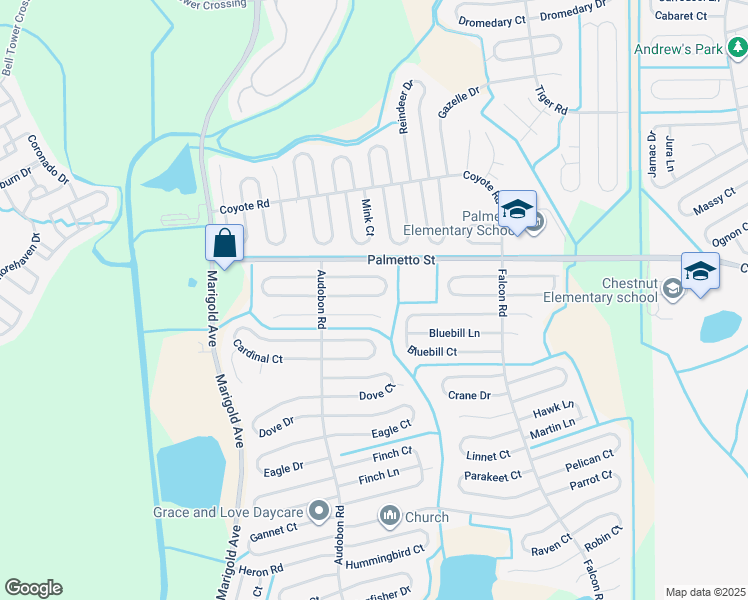 map of restaurants, bars, coffee shops, grocery stores, and more near 513 Blackbird Lane in Poinciana