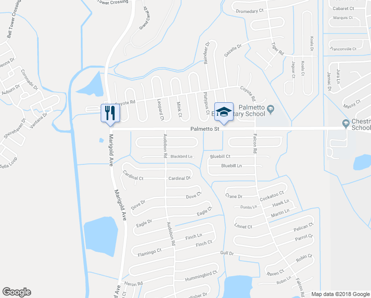 map of restaurants, bars, coffee shops, grocery stores, and more near 513 Blackbird Lane in Poinciana