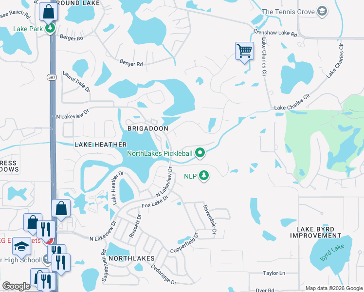 map of restaurants, bars, coffee shops, grocery stores, and more near 16501 Cranwood Place in Tampa