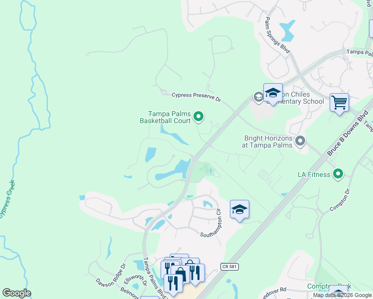 map of restaurants, bars, coffee shops, grocery stores, and more near 4968 Ebensburg Drive in Tampa