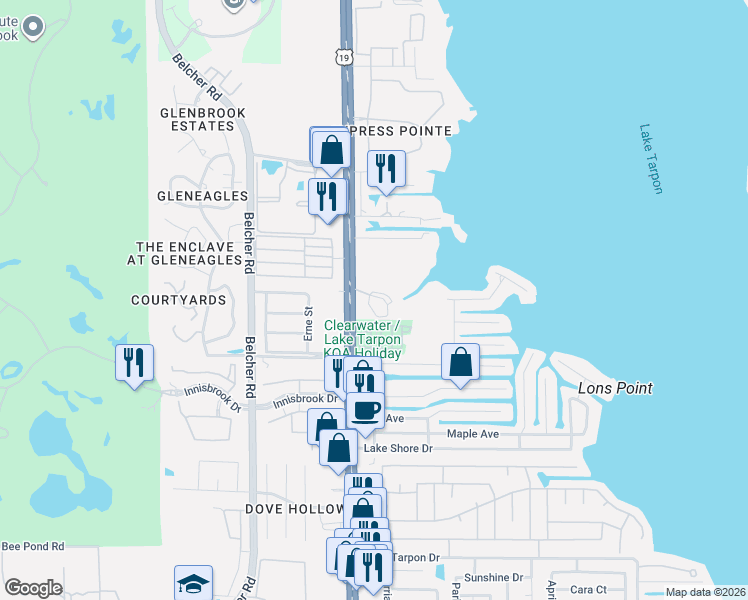 map of restaurants, bars, coffee shops, grocery stores, and more near 2599 Dolly Bay Drive in Palm Harbor