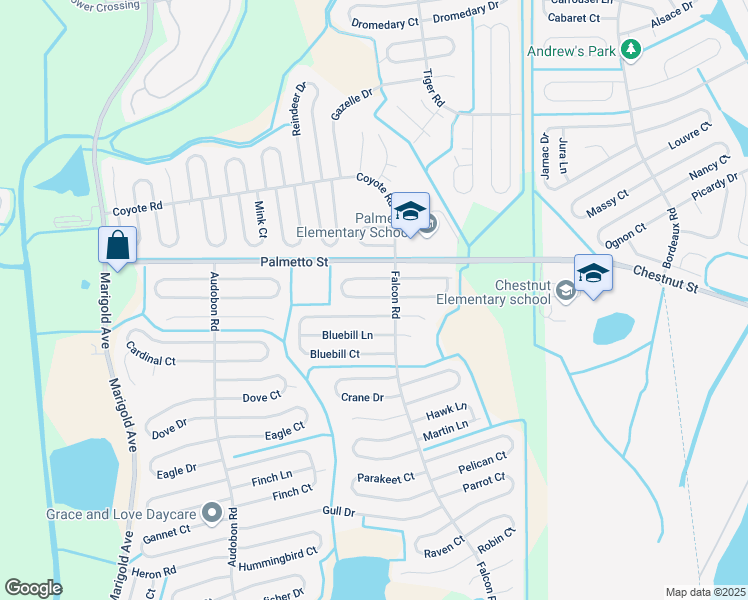 map of restaurants, bars, coffee shops, grocery stores, and more near 611 Bluebill Court in Poinciana