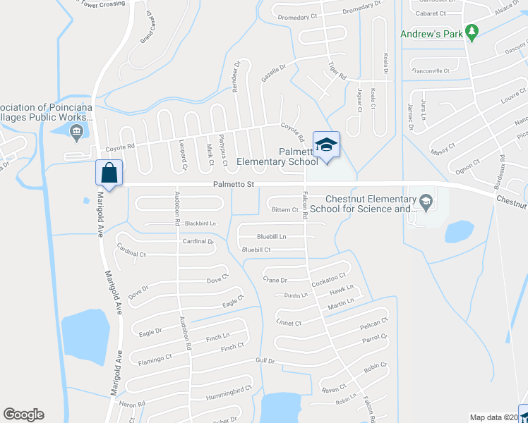 map of restaurants, bars, coffee shops, grocery stores, and more near 623 Bluebill Court in Kissimmee