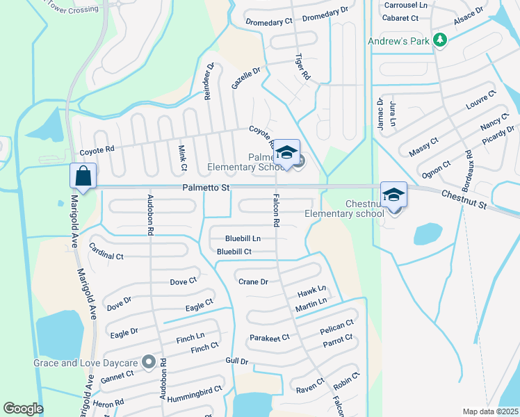 map of restaurants, bars, coffee shops, grocery stores, and more near 611 Bluebill Court in Poinciana