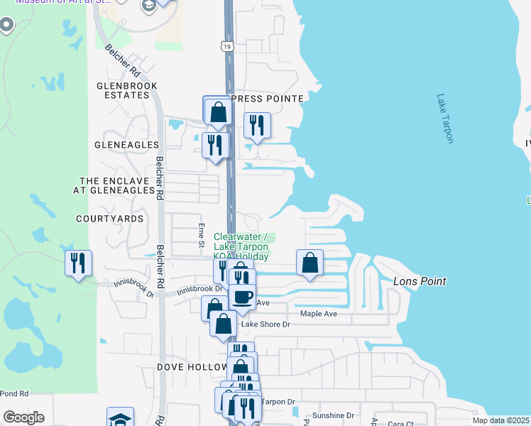 map of restaurants, bars, coffee shops, grocery stores, and more near 2599 Dolly Bay Drive in Palm Harbor