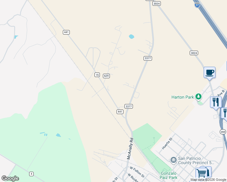 map of restaurants, bars, coffee shops, grocery stores, and more near 9903 Farm to Market 3377 in Mathis