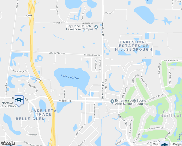 map of restaurants, bars, coffee shops, grocery stores, and more near 16830 Le Clare Shores Drive in Tampa