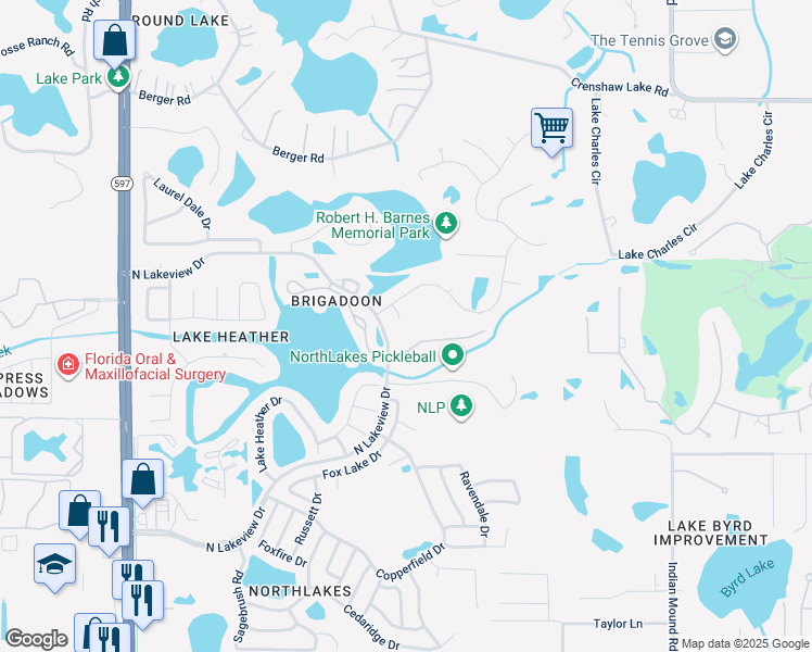 map of restaurants, bars, coffee shops, grocery stores, and more near 16501 Cranwood Place in Tampa