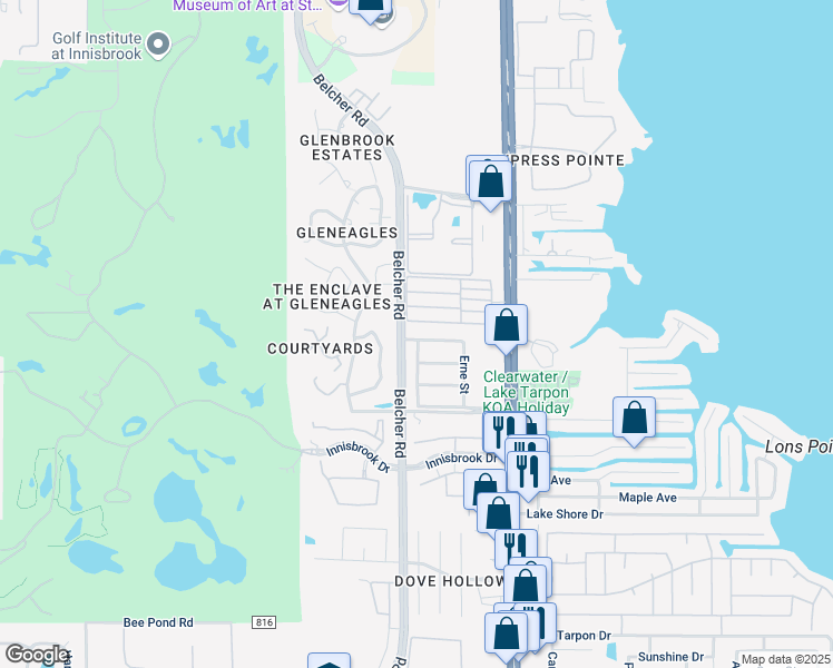 map of restaurants, bars, coffee shops, grocery stores, and more near 2417 Hawk Avenue in Palm Harbor