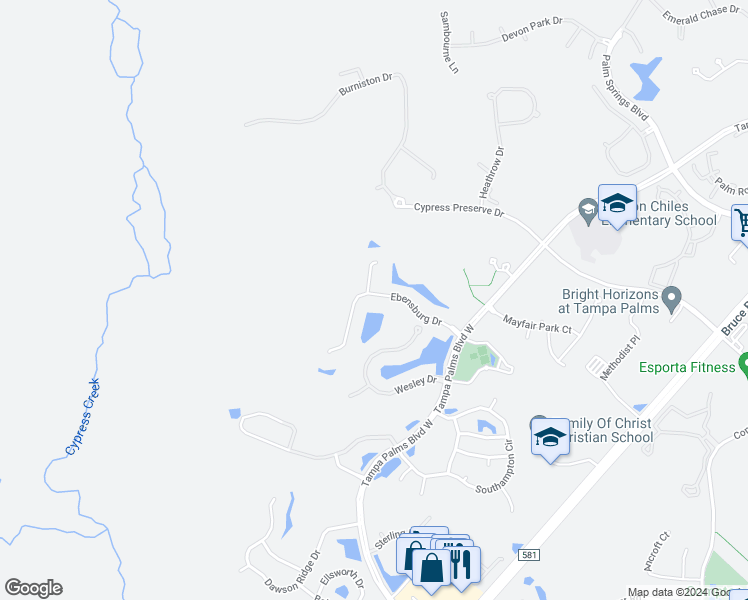 map of restaurants, bars, coffee shops, grocery stores, and more near 4935 Ebensburg Drive in Tampa