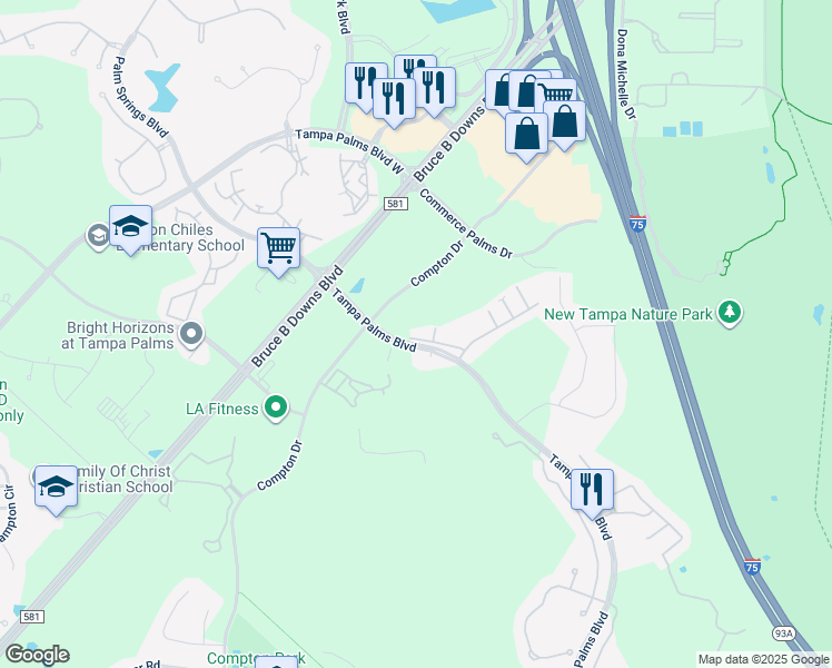 map of restaurants, bars, coffee shops, grocery stores, and more near 6206 Clifton Palms Drive in Tampa
