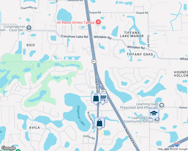 map of restaurants, bars, coffee shops, grocery stores, and more near 16633 Sedona De Avila in Tampa