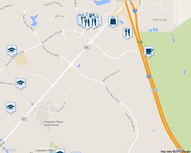 map of restaurants, bars, coffee shops, grocery stores, and more near 6206 Clifton Palms Drive in Tampa