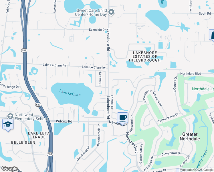 map of restaurants, bars, coffee shops, grocery stores, and more near 5101 Corvette Drive in Tampa
