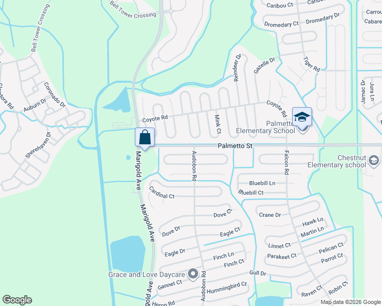 map of restaurants, bars, coffee shops, grocery stores, and more near 501 Albatross Drive in Kissimmee