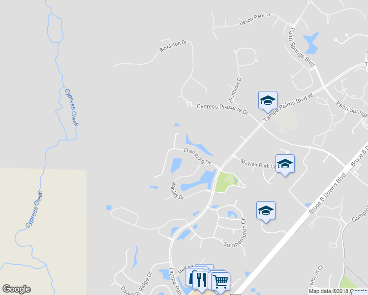 map of restaurants, bars, coffee shops, grocery stores, and more near 4942 Ebensburg Drive in Tampa