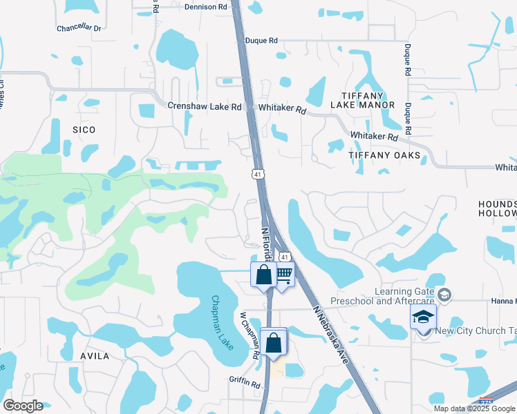 map of restaurants, bars, coffee shops, grocery stores, and more near 16633 Sedona De Avila in Tampa