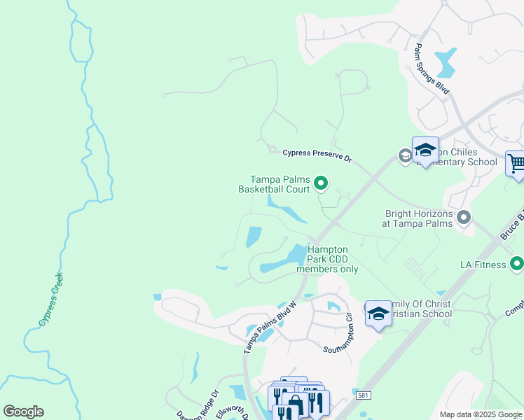 map of restaurants, bars, coffee shops, grocery stores, and more near 4940 Ebensburg Drive in Tampa