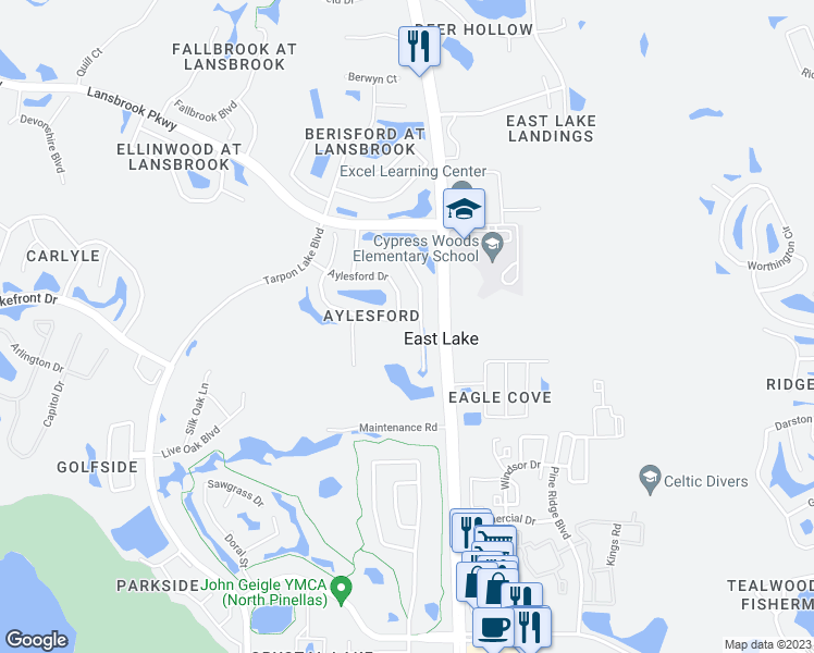 map of restaurants, bars, coffee shops, grocery stores, and more near 4714 Ayron Terrace in Palm Harbor
