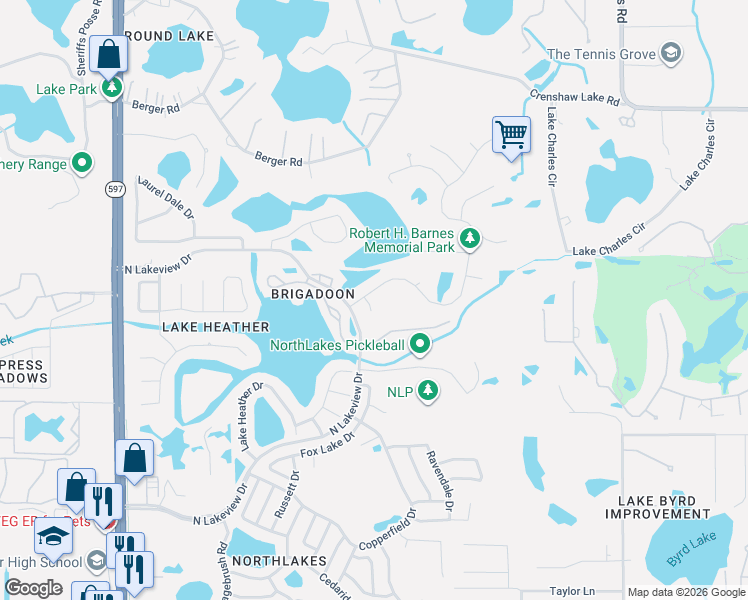 map of restaurants, bars, coffee shops, grocery stores, and more near 16507 Cranwood Place in Tampa
