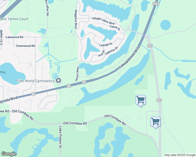 map of restaurants, bars, coffee shops, grocery stores, and more near 5593 Lakeland Hills Boulevard in Lakeland