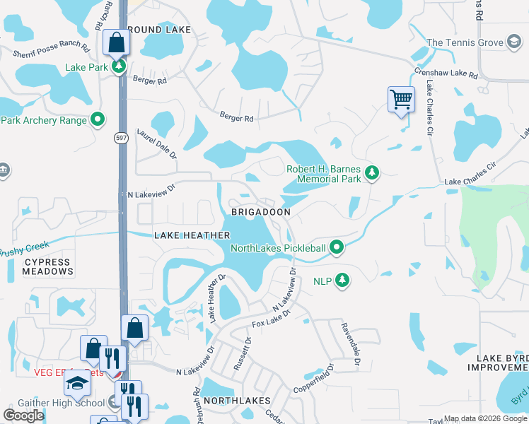 map of restaurants, bars, coffee shops, grocery stores, and more near 16596 Brigadoon Drive in Tampa
